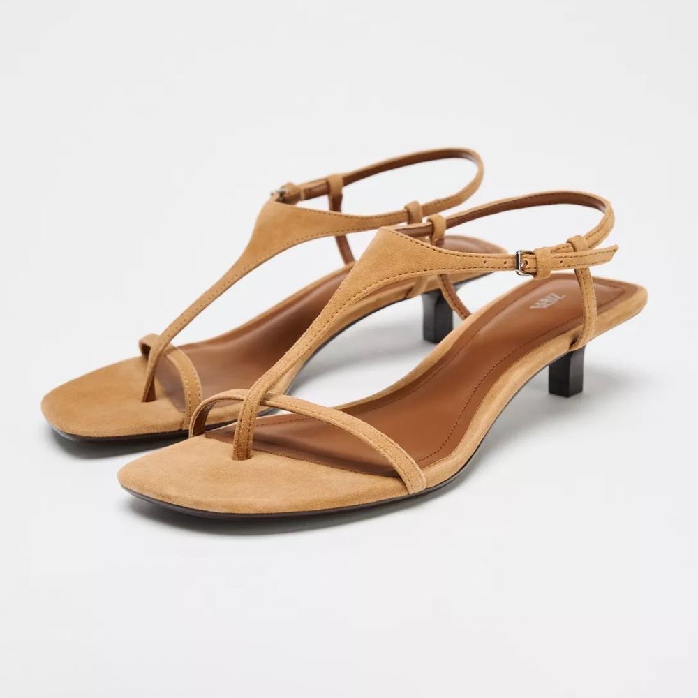 Zara Suede Kitten Heel Sandal - Size: 7.5
